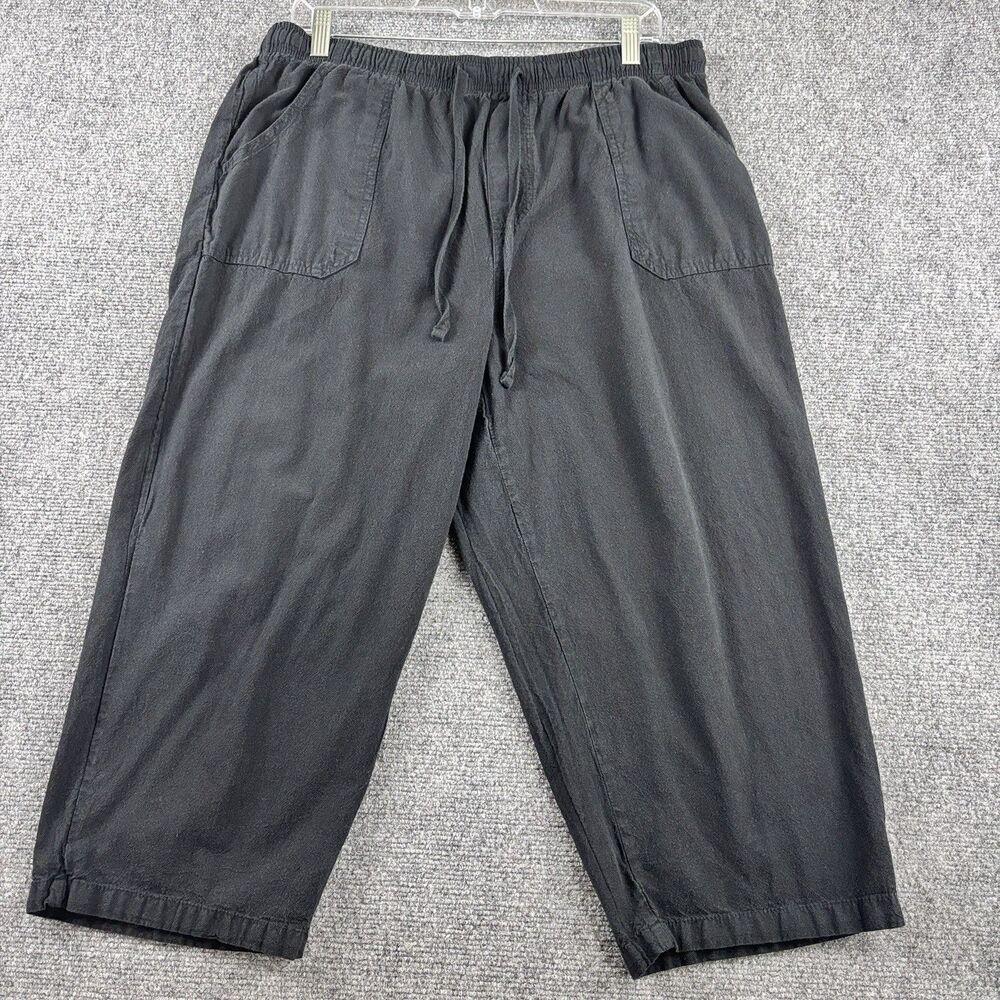 Basic Editions Pants Womens L Black Cotton Drawstring Capri